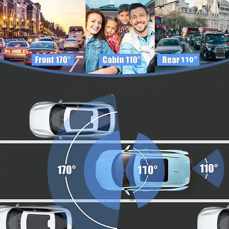 HD 3-Lens Night Vision Wide Angle Dash Cam