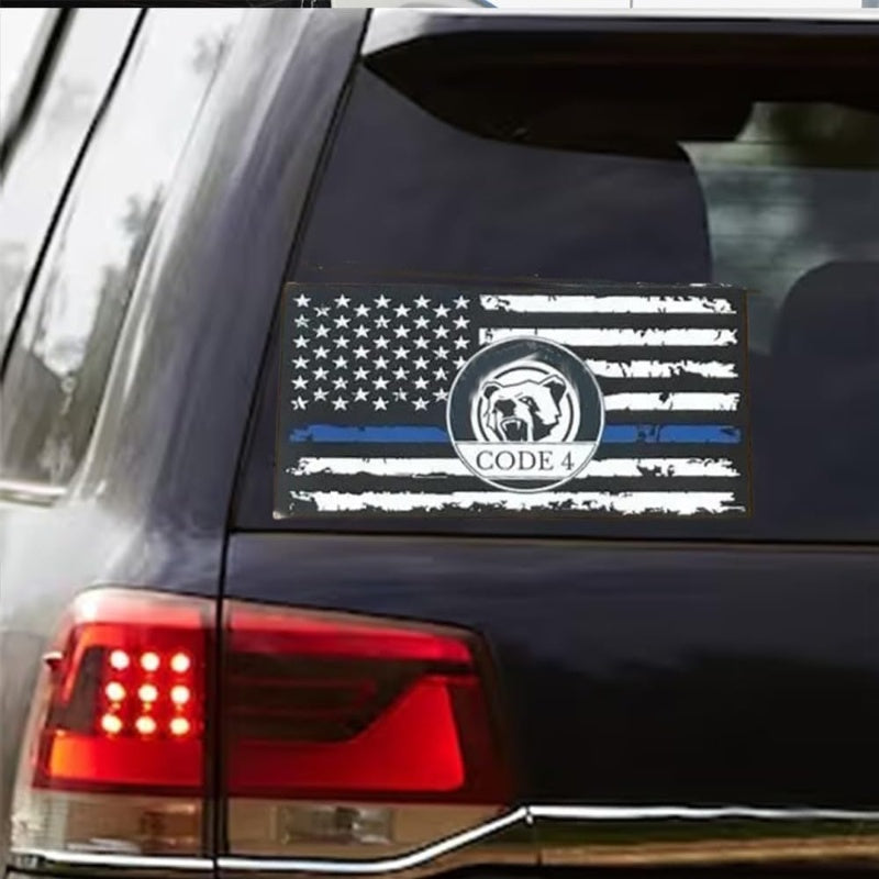 Sticker “Thin Blue Line” - Code 4: Humanising the License Plate. Vehicle Exterior Decoration