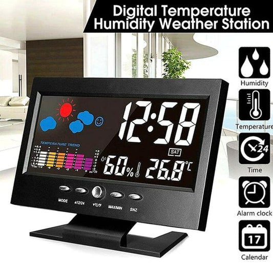 Digital LED temperatur- og luftfugtighedsmåler Vejrudsigt LED bordvækkeur