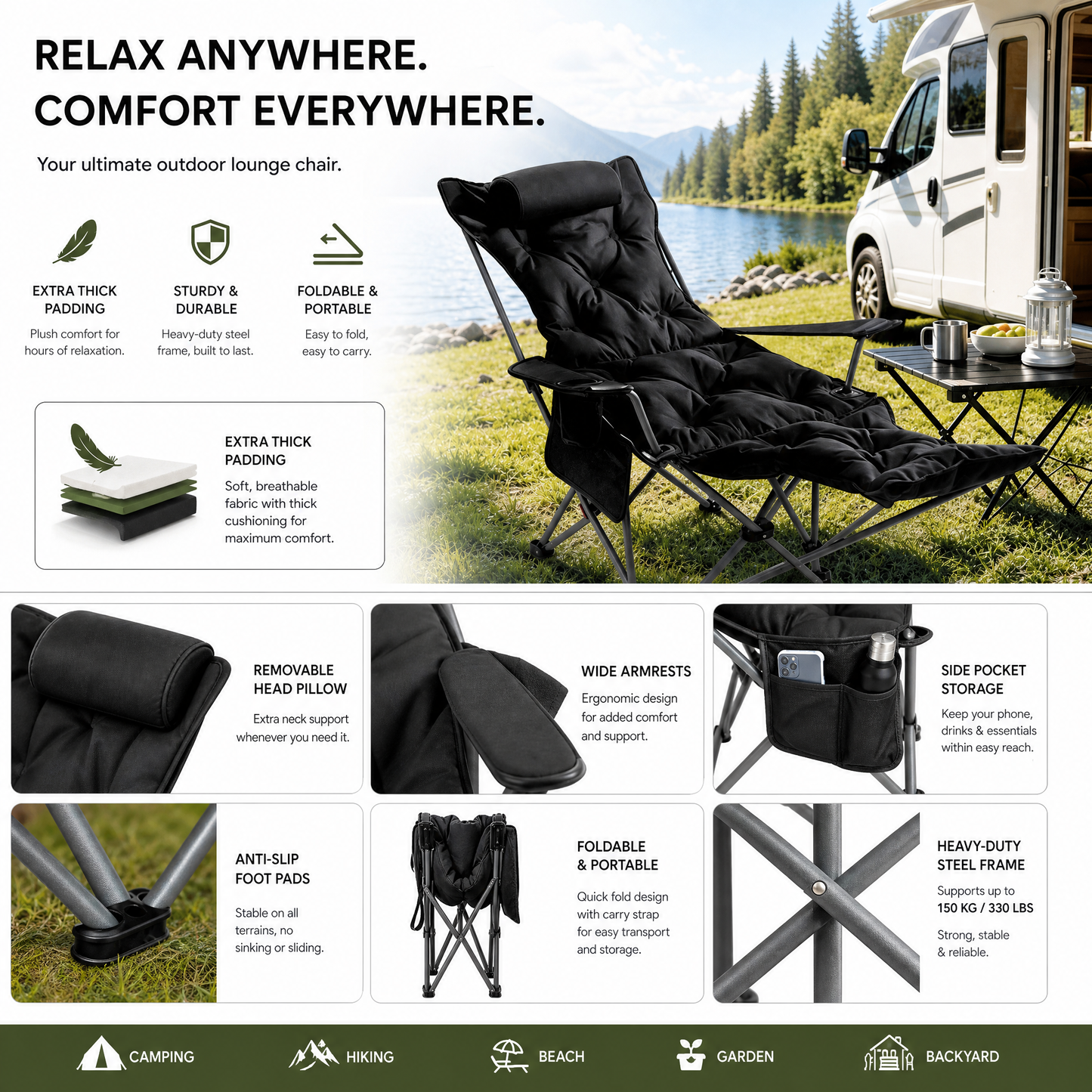 🪑 50% OFF! 🌿 Portable Adjustable Outdoor Folding Chair – Lightweight, Sturdy & Multi-Purpose
