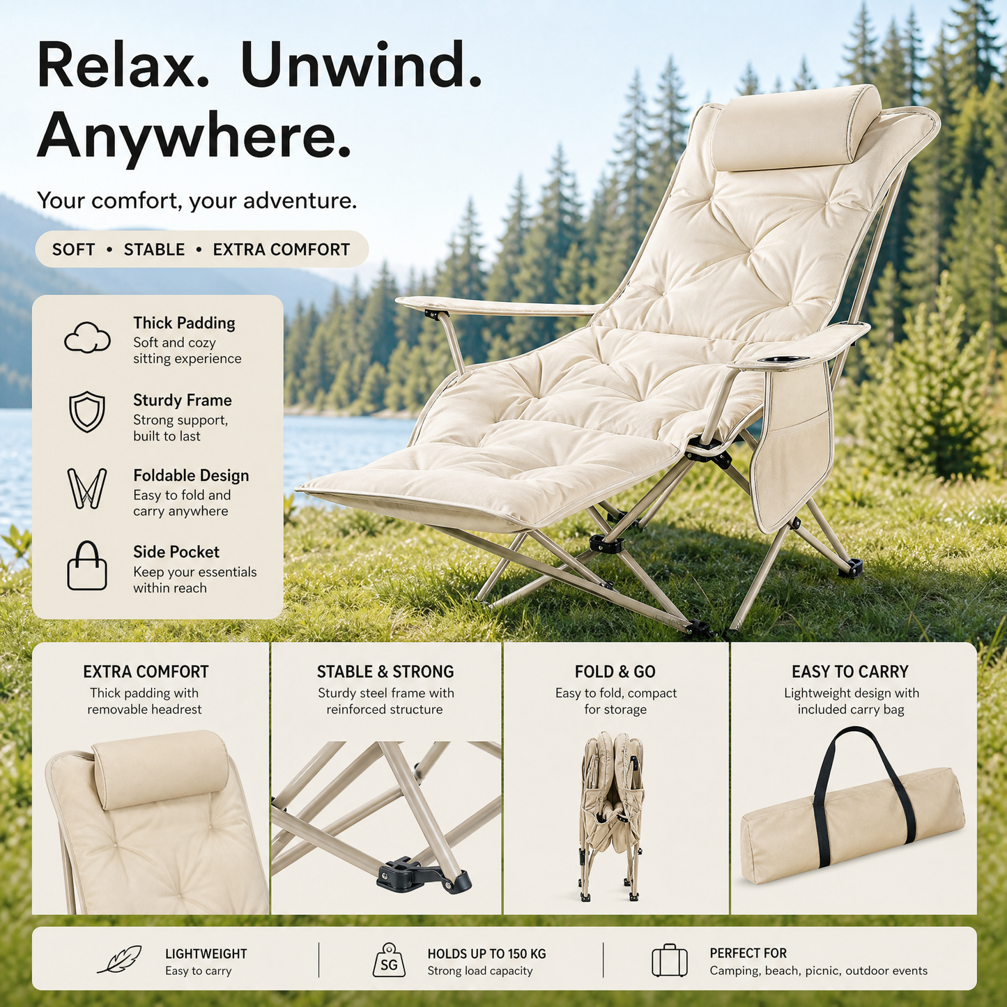 🪑 50% OFF! 🌿 Portable Adjustable Outdoor Folding Chair – Lightweight, Sturdy & Multi-Purpose