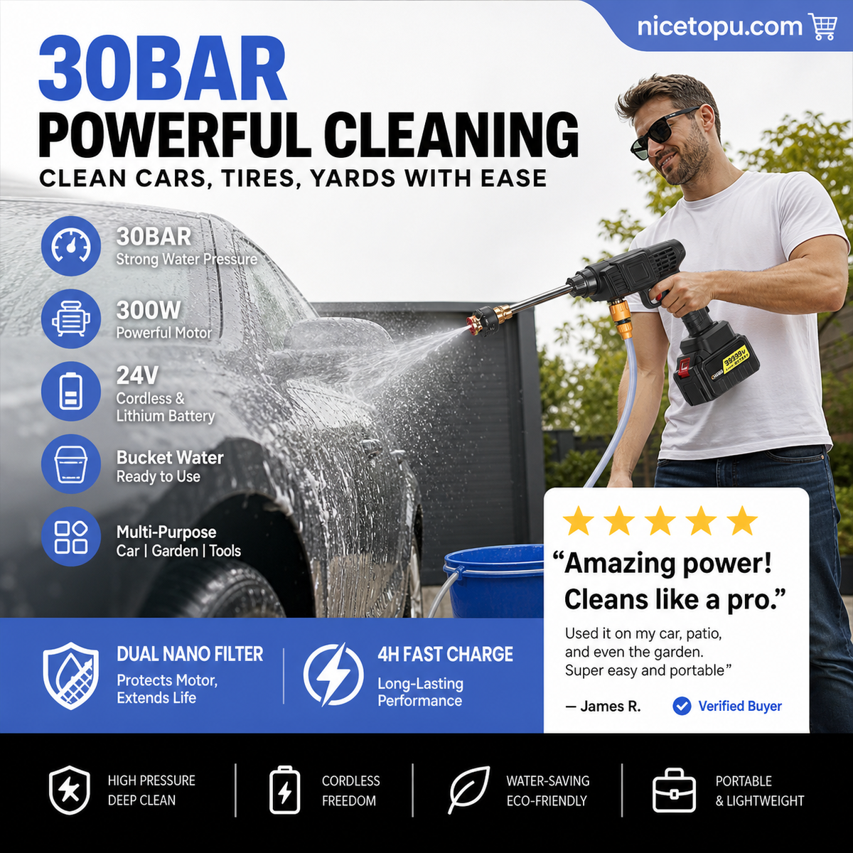 🚗 💦 PORTABLE CAR WASH MACHINE - High Pressure & Multi-Purpose Use, Compact Design for Easy Storage, Ideal for Outdoor Cleaning and Vehicles 🌟🔧