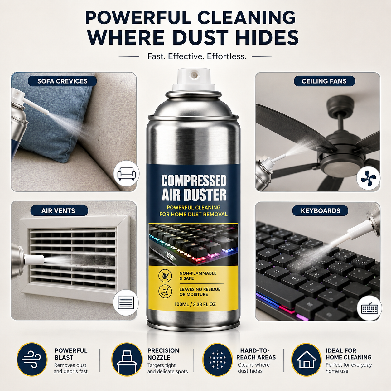 ⏳Limited-time 50% off⏰High-Pressure Compressed Air Duster Can for Home Dust Removal