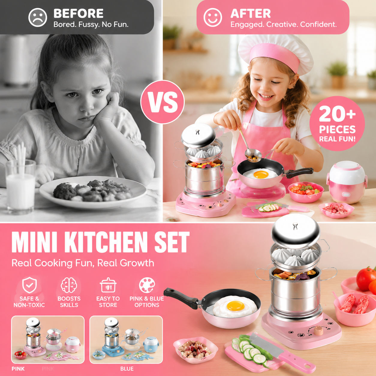 🎁Best Gift For Kid🍳Children's Real Cooking Mini Kitchen Toys - 22 PCS Set