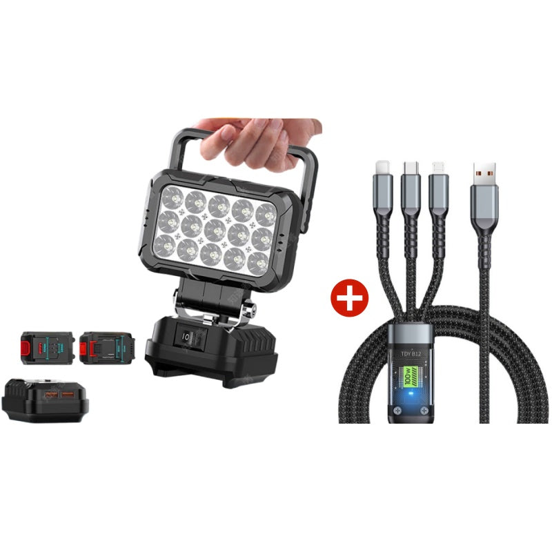 ⏳50% OFF!💡180° Rotatable LED Work Light – With Dual USB Power Bank Function – Rugged & Cordless – Universal Battery Compatibility – For Garage, Construction & Camping