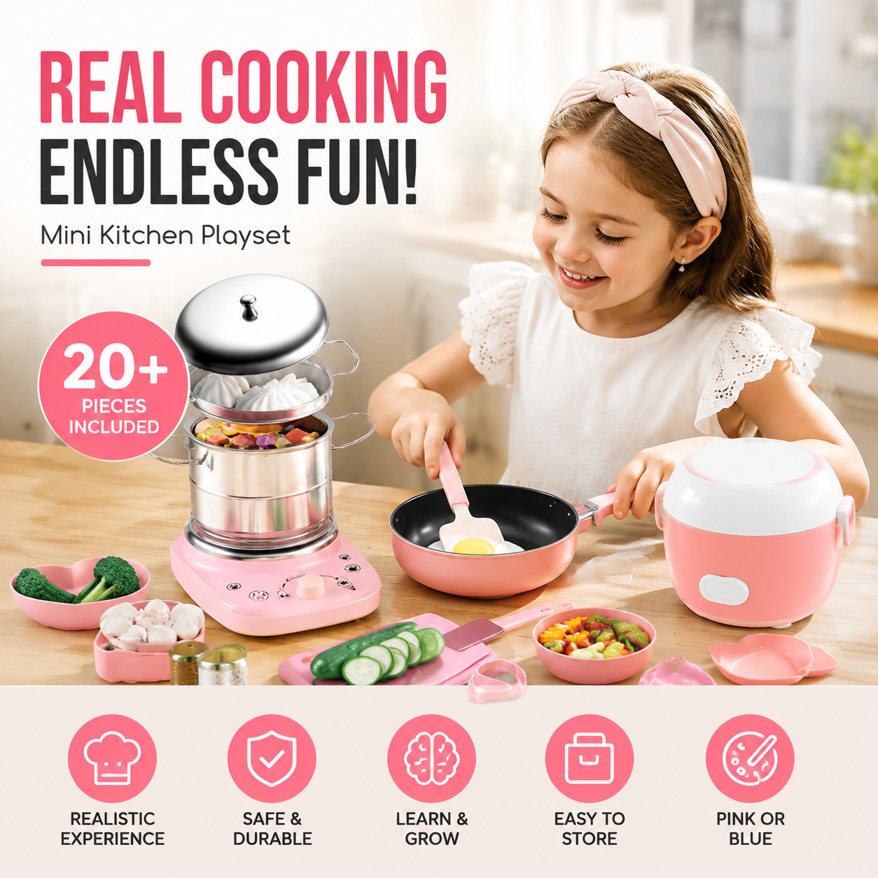 🎁Best Gift For Kid🍳Children's Real Cooking Mini Kitchen Toys - 22 PCS Set