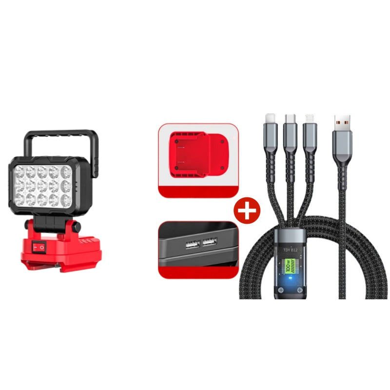 ⏳50% OFF!💡180° Rotatable LED Work Light – With Dual USB Power Bank Function – Rugged & Cordless – Universal Battery Compatibility – For Garage, Construction & Camping