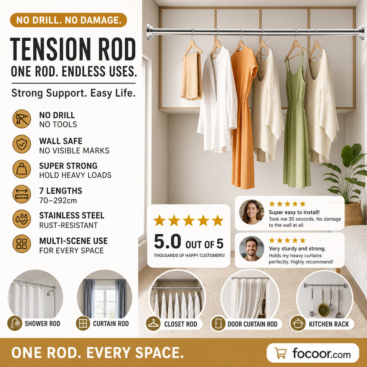 Adjustable No-Drill Tension Rod
