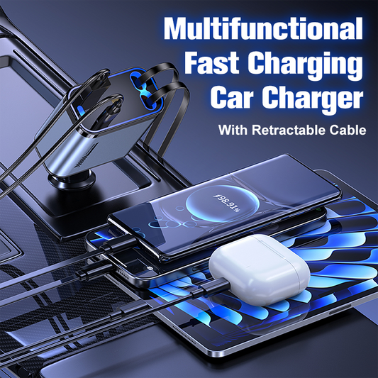 Multifunctional Fast Charging Car Charger with Retractable Cable
