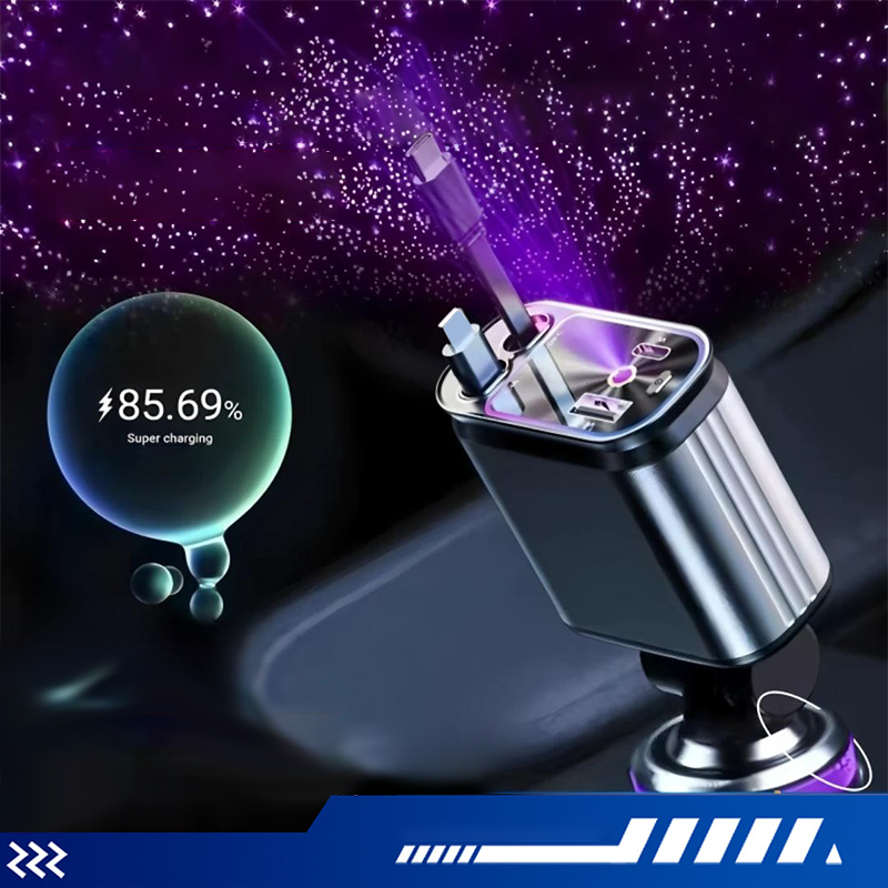 Multifunctional Fast Charging Car Charger with Retractable Cable