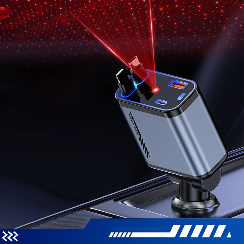 Multifunctional Fast Charging Car Charger with Retractable Cable