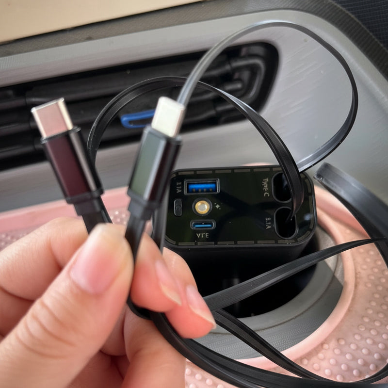 ⏳Time-Limited Special⏰Ultra-fast 4-in-1 Car Charger 90W – With Retractable Cables & Ambient Starlight