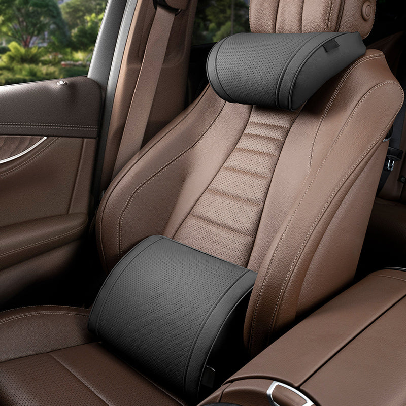 Ergonomic headrest and lumbar support set for car seats