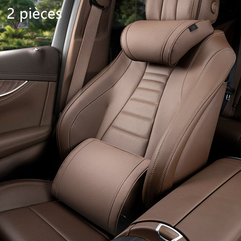 Ergonomic headrest and lumbar support set for car seats