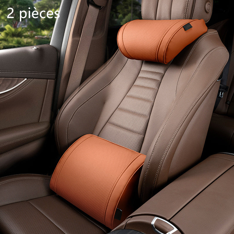 Ergonomic headrest and lumbar support set for car seats