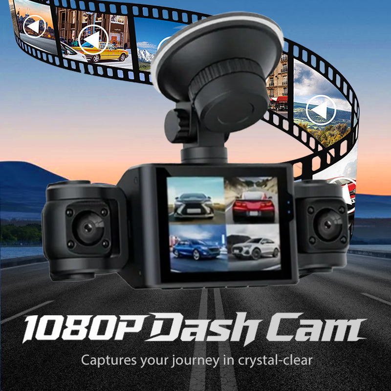 🚗 HOT SALE! ⚡3-Channel 1080P Dash Cam with Rotatable Lenses - 24hr All-Weather Monitoring, Clear Night Vision, Wide Angle, Loop Recording & Easy Install 📹