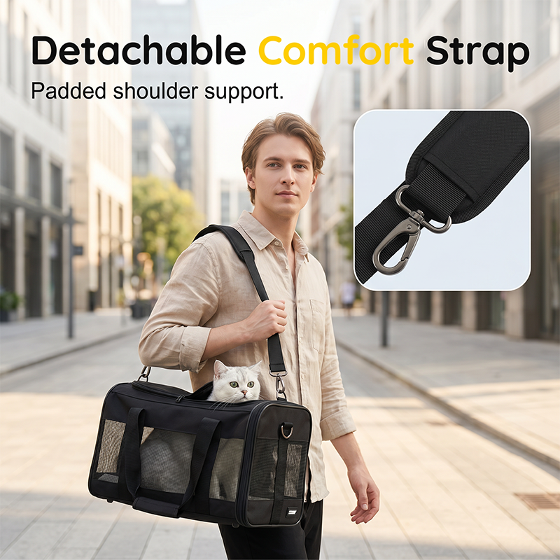 Breathable Pet Carrier Bag with Detachable Shoulder Strap