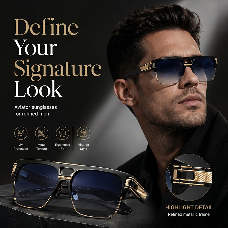 Retro Double-Bridge Square Aviator Sunglasses