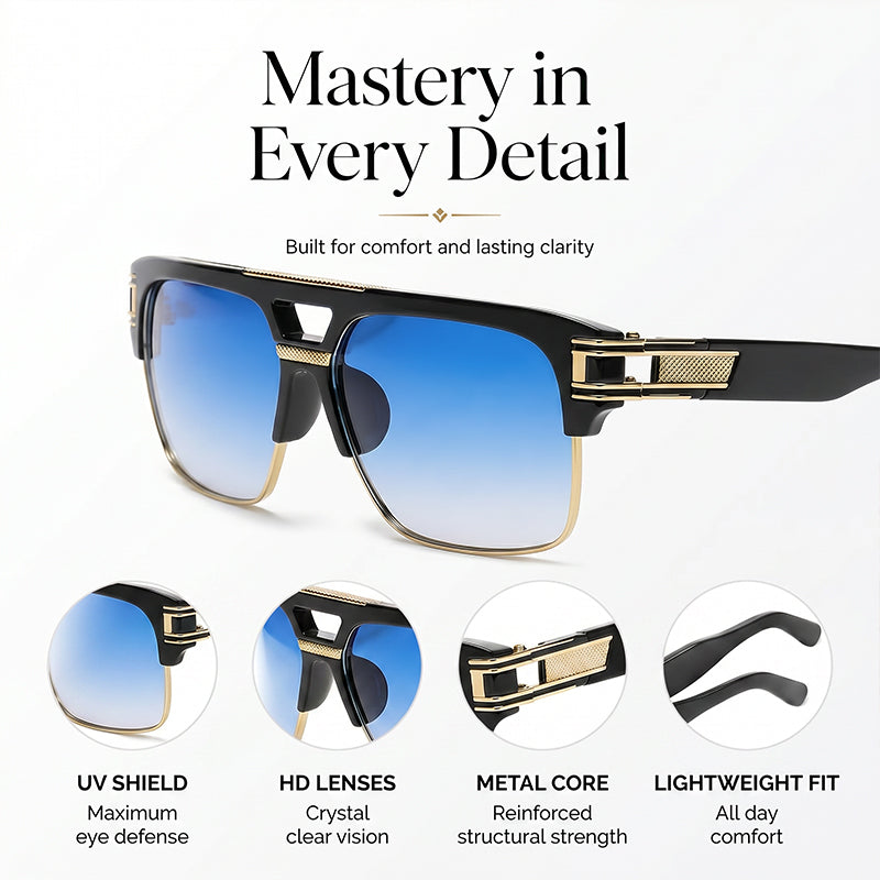 Retro Double-Bridge Square Aviator Sunglasses