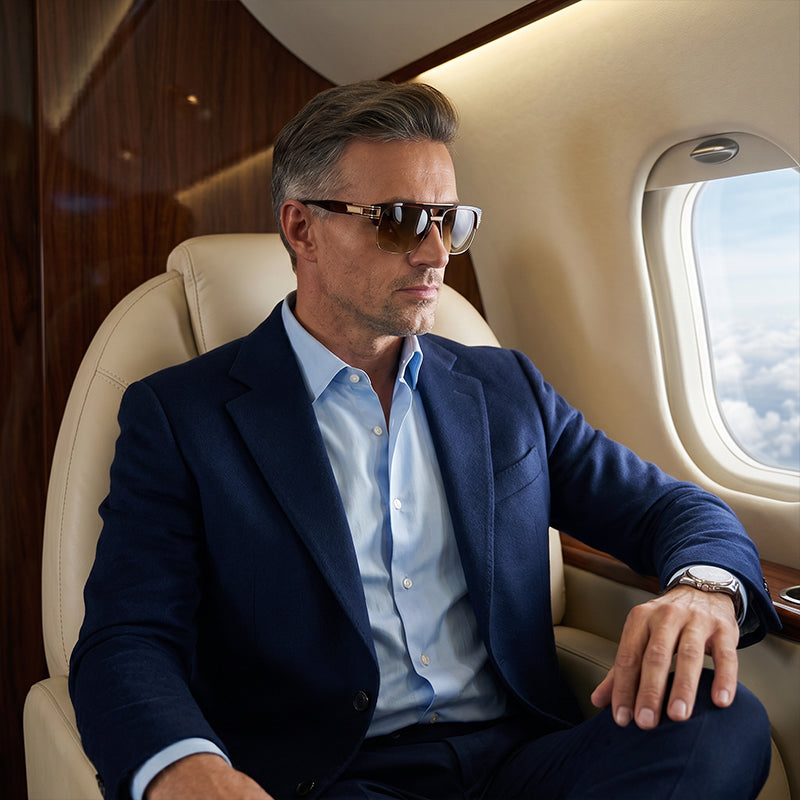 Retro Double-Bridge Square Aviator Sunglasses