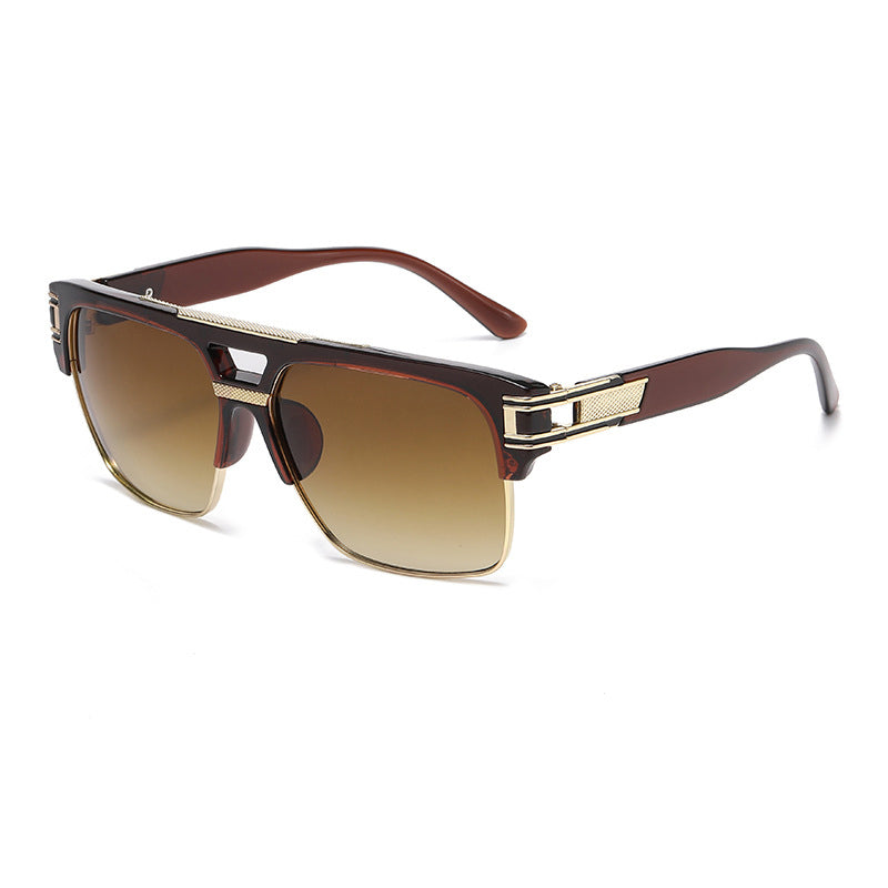 Retro Double-Bridge Square Aviator Sunglasses