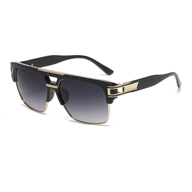 Retro Double-Bridge Square Aviator Sunglasses