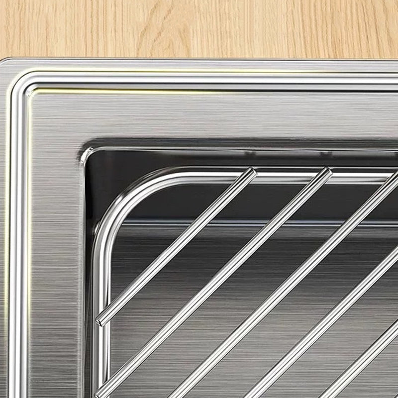 🧽 No More Slimy Sponges – Stainless Steel Corner Rack with Fast-Drain Tray. Keeps Counters Dry.