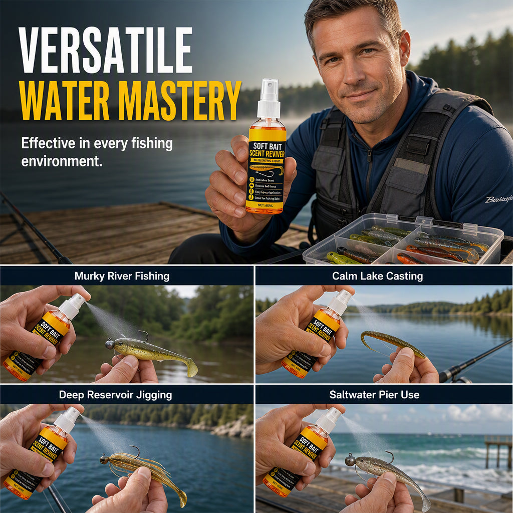 🎣50% OFF NOW! Soft Bait Scent Booster Spray High‑Concentration Fishing Lure Scent Reviver, Portable Instant Attractant Spray for Fresh & Saltwater Soft Baits