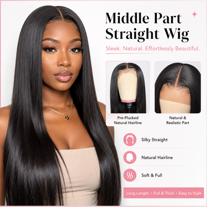 Pre-Plucked Straight Lace Wig – Natural Hairline & Heat-Resistant Design, No More Fake Look