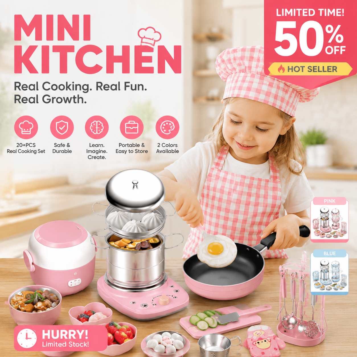 🎁Best Gift For Kid🍳Children's Real Cooking Mini Kitchen Toys - 22 PCS Set