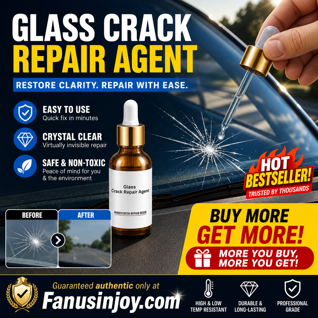 🏭Buy 1 Get 1 Free！💦One drop fixes all glass cracks！🚗Glass Crack Repair Agent